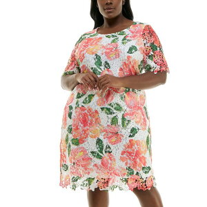 �j�i���I�i���h ���f�B�[�X �g�b�v�X �����s�[�X �v���X�T�C�Y �v�����g ���[�X Plusize Nina Leonard Elbow Sleeve Lace Print Dress Mango Multi �}���`�J���[