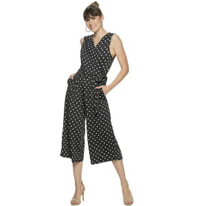 �j�i���I�i���h ���f�B�[�X �g�b�v�X �����s�[�X �v�����g �W�����v�X�[�c Women's Nina Leonard Print Surplice Wide-Leg Jumpsuit Black Dot �u���b�N