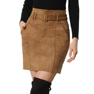 �A���O�� �P�[ ���f�B�[�X �{�g���X�J�[�g A ���C�� �n�C�E�G�X�g �~�j �X�G�[�h ALLEGRA K Faux Suede Skirt for Women's Casual High Waist Belted A-Line Mini Skirts Brown �u���E��