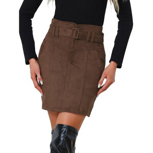 �A���O�� �P�[ ���f�B�[�X �{�g���X�J�[�g A ���C�� �n�C�E�G�X�g �~�j �X�G�[�h ALLEGRA K Faux Suede Skirt for Women's Casual High Waist Belted A-Line Mini Skirts Dark Brown �u���E��