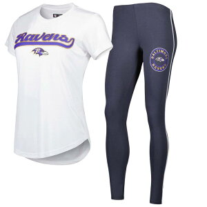 �A���u�����f�b�h ���f�B�[�X �A���_�[�E�F�A �i�C�g�E�F�A T�V���c ���M���X Unbranded Women's Conceptsport White/Charcoal Baltimore Ravensonata T-Shirt & Leggingsleep Set Rav White �z���C�g