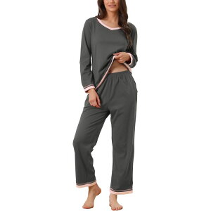 cheibear ���f�B�[�X �A���_�[�E�F�A �i�C�g�E�F�A �p���c �V���c cheibear Womens Long Sleeve Pajama Set Shirt and Long Pants with Pocket Loungwear 2 Piece Sleep Sets Grey �O���[