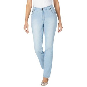 �E�[�}�� �E�B�Y�C�� ���f�B�[�X �{�g���X �f�j���p���c �v���X�T�C�Y �g�[�� �W�[���Y Woman Within Plusize Tall Straight-Leg Stretch Denim Five-Pocket Jeans Light Wash Sanded �f�j��