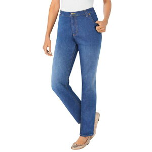 �E�[�}�� �E�B�Y�C�� ���f�B�[�X �{�g���X �f�j���p���c �v���X�T�C�Y �g�[�� �W�[���Y Woman Within Plusize Tall Straight-Leg Stretch Denim Five-Pocket Jeans Midnight Sanded �f�j��