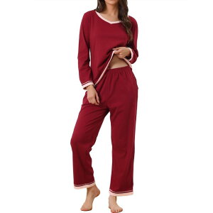 cheibear ���f�B�[�X �A���_�[�E�F�A �i�C�g�E�F�A �p���c �V���c cheibear Womens Long Sleeve Pajama Set Shirt and Long Pants with Pocket Loungwear 2 Piece Sleep Sets Wine Red ���b�h