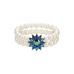 1928 ���f�B�[�X �A�N�Z�T���[ �u���X���b�g�E�o���O���E�A���N���b�g 1928 Silver Tone Flower Simulated Pearl Bracelet Blue �u���[