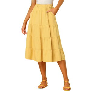 �A���O�� �P�[ ���f�B�[�X �{�g���X�J�[�g �e�B�A�[�h A ���C�� �~�f�B ALLEGRA K Women's A-line Tiered Pockets Midi Long Skirt Yelllow