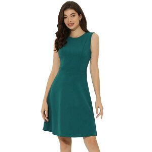 �A���O�� �P�[ ���f�B�[�X �g�b�v�X �����s�[�X A ���C�� �m�[�X���[�u ALLEGRA K Women's Work Solid Color Sleeveless A-line Flaredresses Peacock Green �O���[��