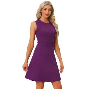 �A���O�� �P�[ ���f�B�[�X �g�b�v�X �����s�[�X A ���C�� �m�[�X���[�u ALLEGRA K Women's Work Solid Color Sleeveless A-line Flaredresses Purple �p�[�v��