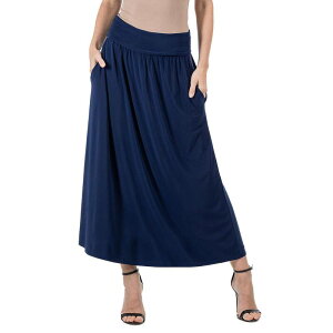 24 �Z�u���R���t�H�[�g ���f�B�[�X �{�g���X�J�[�g �}�L�V Women's 24Seven Comfort Apparel Foldover Maxi Skirt With Pockets Navy �l�C�r�[