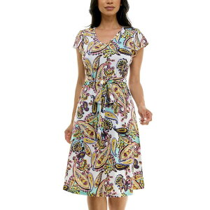 �j�i���I�i���h ���f�B�[�X �g�b�v�X �����s�[�X V�l�b�N �L���b�v Women's Nina Leonard Cap Sleeve V-Neck Dress Robins Egg Multi �}���`�J���[