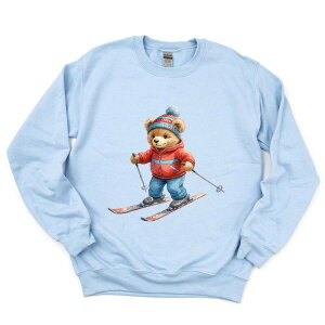 Simply Sage Market ���f�B�[�X �g�b�v�X T�V���c �X�E�F�b�g �O���t�B�b�N Simply Sage Market Skiing Bear Watercolor - Women's Graphic Sweatshirt Light Blue �u���[