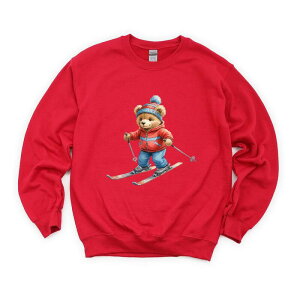 Simply Sage Market ���f�B�[�X �g�b�v�X T�V���c �X�E�F�b�g �O���t�B�b�N Simply Sage Market Skiing Bear Watercolor - Women's Graphic Sweatshirt Red ���b�h