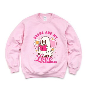 Simply Sage Market ���f�B�[�X �g�b�v�X T�V���c �X�E�F�b�g �O���t�B�b�N Simply Sage Market Books Are My Love Language Ghost - Women's Graphic Sweatshirt Light Pink �s���N
