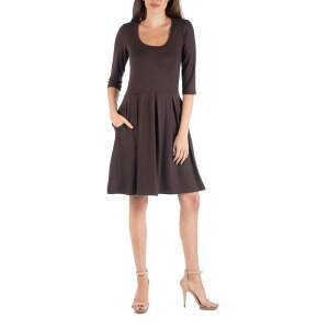 24 �Z�u���R���t�H�[�g ���f�B�[�X �g�b�v�X �����s�[�X �~�j Women's 24Seven Comfort Apparel Three-Quarter Sleeve Fit And Flare Mini Dress Brown �u���E��