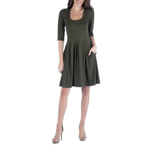 24 �Z�u���R���t�H�[�g ���f�B�[�X �g�b�v�X �����s�[�X �~�j Women's 24Seven Comfort Apparel Three-Quarter Sleeve Fit And Flare Mini Dress Olive �I���[�u