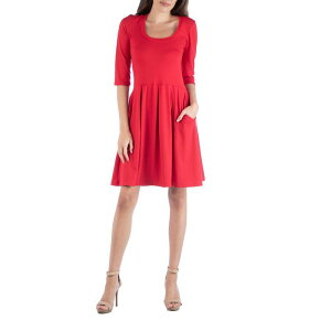 24 �Z�u���R���t�H�[�g ���f�B�[�X �g�b�v�X �����s�[�X �~�j Women's 24Seven Comfort Apparel Three-Quarter Sleeve Fit And Flare Mini Dress Red ���b�h