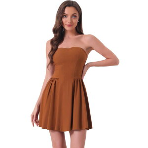 �A���O�� �P�[ ���f�B�[�X �g�b�v�X �����s�[�X �~�j �X�g���b�v���X ALLEGRA K Women's Prom Strapless Exposed Zipper Mini Flare Tube Top Dress Brown �u���E��