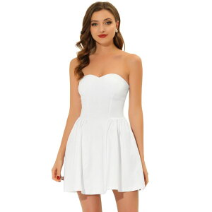 �A���O�� �P�[ ���f�B�[�X �g�b�v�X �����s�[�X �~�j �X�g���b�v���X ALLEGRA K Women's Prom Strapless Exposed Zipper Mini Flare Tube Top Dress White �z���C�g