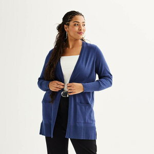 �i�C���E�F�X�g ���f�B�[�X �A�E�^�[ �j�b�g�E�Z�[�^�[ �v���X�T�C�Y �J�[�f�B�K�� Plusize Nine West Essential Pocketed Cardigan Resolute Blue �u���[
