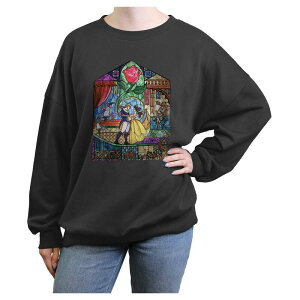 �f�B�Y�j�[ ���f�B�[�X �g�b�v�X T�V���c �t���[�X �O���t�B�b�N Disney's Beauty And The Beastained Glass Juniors' Graphic Fleece Charcoal �`���R�[��