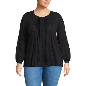 �����Y�G���h ���f�B�[�X �g�b�v�X T�V���c �v���X�T�C�Y ���[�X Plusize Lands' End Long Sleeve Lace Mix Pintuck Top Black �u���b�N
