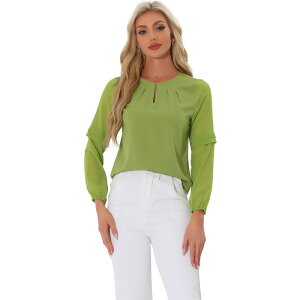 �A���O�� �P�[ ���f�B�[�X �g�b�v�X �V���c �Z�~�V�A�[ �V�t�H�� �V�A�[ �u���E�X ALLEGRA K Women's Work Tops Chiffon Shirt Semi Sheer Keyhole Neck Elegant Blouse Greens