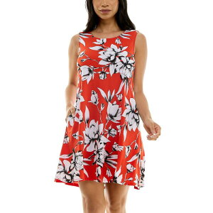 �j�i���I�i���h ���f�B�[�X �g�b�v�X �����s�[�X �v�����g Women's Nina Leonard Puff Print Pocketrapeze Dress Bright Orange Ivory �A�C�{���[