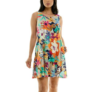 �j�i���I�i���h ���f�B�[�X �g�b�v�X �����s�[�X �v�����g Women's Nina Leonard Puff Print Pocketrapeze Dress Taupe Multi �g�[�v