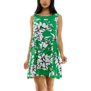 �j�i���I�i���h ���f�B�[�X �g�b�v�X �����s�[�X �v�����g Women's Nina Leonard Puff Print Pocketrapeze Dress True Green Ivory �A�C�{���[