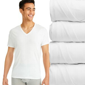 �w�C���Y �����Y �g�b�v�X �V���c V�l�b�N �R�b�g�� Men's Hanes 4-Pack Ultimate Comfort Fit Cotton Stretch V-Neck Undershirt White �z���C�g