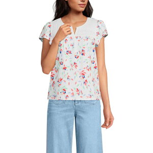�����Y�G���h ���f�B�[�X �g�b�v�X T�V���c �W���[�W�[ Women's Lands' End Lightweight Jersey Top White Periwinkle �z���C�g