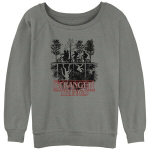 �A�j���L�����N�^�[ ���f�B�[�X �g�b�v�X T�V���c �p�C�� �_�E�� ���S Licensed Character Juniors' Stranger Things The Upside Down Logo Slouchy Terry Gray Heather �O���[