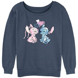 �A�j���L�����N�^�[ ���f�B�[�X �g�b�v�X T�V���c �p�C�� �O���t�B�b�N Licensed Character Juniors' Lilo & Stitch Angel And Stitch Loving Couple Graphic Slouchy Terry Blue Heather �w�U�[