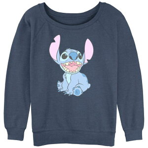 �f�B�Y�j�[ ���f�B�[�X �g�b�v�X T�V���c �p�C�� �O���t�B�b�N Disney Juniors' Lilo & Stitch Classic Happy Stitch Graphic Slouchy Terry Blue Heather �w�U�[