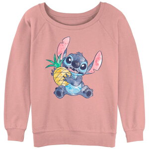 �A�j���L�����N�^�[ ���f�B�[�X �g�b�v�X T�V���c �p�C�� �O���t�B�b�N Licensed Character Juniors' Lilo & Stitch Watercolor Stitch With Pineapple Graphic Slouchy Terry Desert Pink �s���N