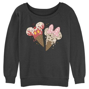 �f�B�Y�j�[ ���f�B�[�X �g�b�v�X T�V���c �p�C�� �O���t�B�b�N Disney Juniors' Mickey Mouse And Minnie Ice Cream Cones Graphic Slouchy Terry Charcoal Heather �`���R�[��