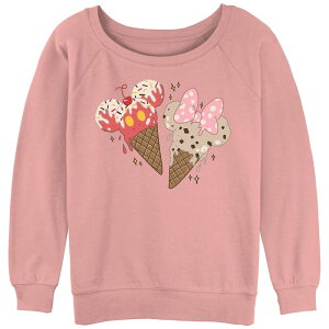 �f�B�Y�j�[ ���f�B�[�X �g�b�v�X T�V���c �p�C�� �O���t�B�b�N Disney Juniors' Mickey Mouse And Minnie Ice Cream Cones Graphic Slouchy Terry Desert Pink �s���N