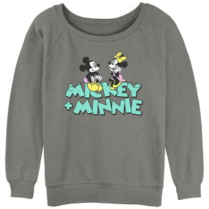 �y���������z �f�B�Y�j�[ ���f�B�[�X T�V���c �g�b�v�X Juniors' Mickey Mouse Plus Minnie Graphic Slouchy Terry Gray Heather