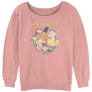 �A�j���L�����N�^�[ ���f�B�[�X �g�b�v�X T�V���c �p�C�� �O���t�B�b�N Licensed Character Juniors' Hey Arnold Classic Group Graphic Slouchy Terry Desert Pink �s���N