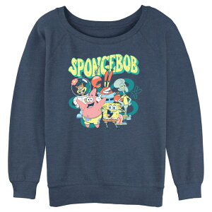 �A�j���L�����N�^�[ ���f�B�[�X �g�b�v�X T�V���c �p���c �p�C�� �O���t�B�b�N Licensed Character Juniors' SpongeBob SquarePants Happy Group Graphic Slouchy Terry Blue Heather �w�U�[