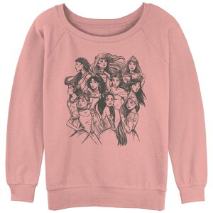�f�B�Y�j�[ ���f�B�[�X �g�b�v�X T�V���c �p�C�� �O���t�B�b�N Juniors' Disney Princess Group Sketch Graphic Slouchy Terry Desert Pink �s���N