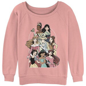 �A�j���L�����N�^�[ ���f�B�[�X �g�b�v�X T�V���c �p�C�� �O���t�B�b�N Licensed Character Juniors' Disney Princess Grouposter Graphic Slouchy Terry Desert Pink �s���N