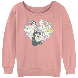 �f�B�Y�j�[ ���f�B�[�X �g�b�v�X T�V���c �p�C�� �O���t�B�b�N Juniors' Disney Princess Group Heart Graphic Slouchy Terry Desert Pink �s���N