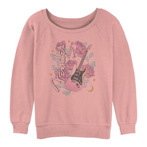 �A�j���L�����N�^�[ ���f�B�[�X �g�b�v�X T�V���c �t�����[�� �p�C�� �t�����[ �O���t�B�b�N Licensed Character Juniors' Fender Guitar Floral Background Graphic Slouchy Terry Desert Pink �s���N