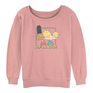 �A�j���L�����N�^�[ ���f�B�[�X �g�b�v�X T�V���c �p�C�� �O���t�B�b�N Licensed Character Juniors' Hey Arnold! Gerald And Arnold Portrait Graphic Slouchy Terry Desert Pink �s���N