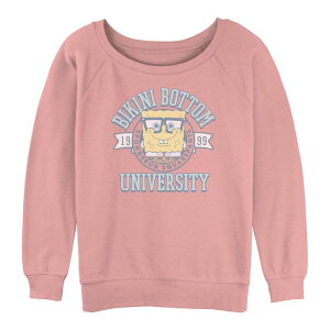 �A�j���L�����N�^�[ ���f�B�[�X �g�b�v�X T�V���c �p���c �p�C�� �O���t�B�b�N Licensed Character Juniors' SpongeBob SquarePants Bikini Botton University Graphic Slouchy Terry Desert Pink �s���N