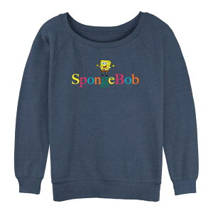 �A�j���L�����N�^�[ ���f�B�[�X �g�b�v�X T�V���c �p���c �p�C�� �O���t�B�b�N Licensed Character Juniors' SpongeBob SquarePants Colorful Name Graphic Slouchy Terry Blue Heather �w�U�[