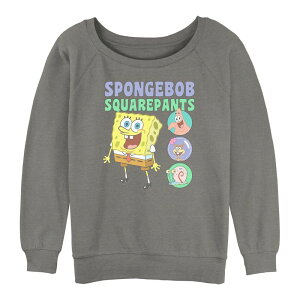 �A�j���L�����N�^�[ ���f�B�[�X �g�b�v�X T�V���c �p���c �p�C�� �O���t�B�b�N Licensed Character Juniors' SpongeBob SquarePants And Friends Graphic Slouchy Terry Gray Heather �O���[