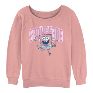 �A�j���L�����N�^�[ ���f�B�[�X �g�b�v�X T�V���c �p���c �p�C�� �O���t�B�b�N Licensed Character Juniors' SpongeBob SquarePants Happy Dance Graphic Slouchy Terry Desert Pink �s���N